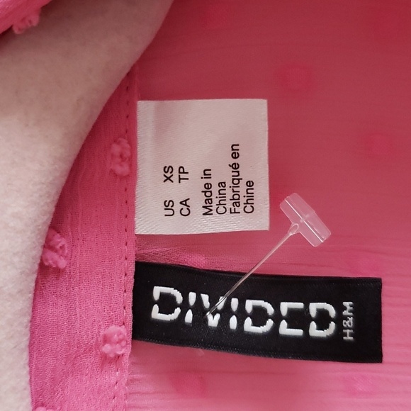 H&M Barbie pink swiss dot long sleeve semi sheer button down blouse. Wom… - Picture 4 of 7